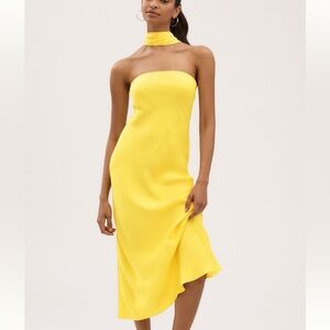 BHLDN Leah Yellow Strapless Dress Satin Scarf